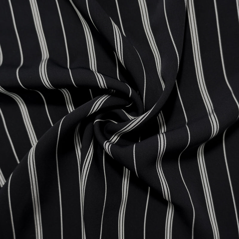 Black-White Designer Poly Viscose Stripe Twill Woven Fabric