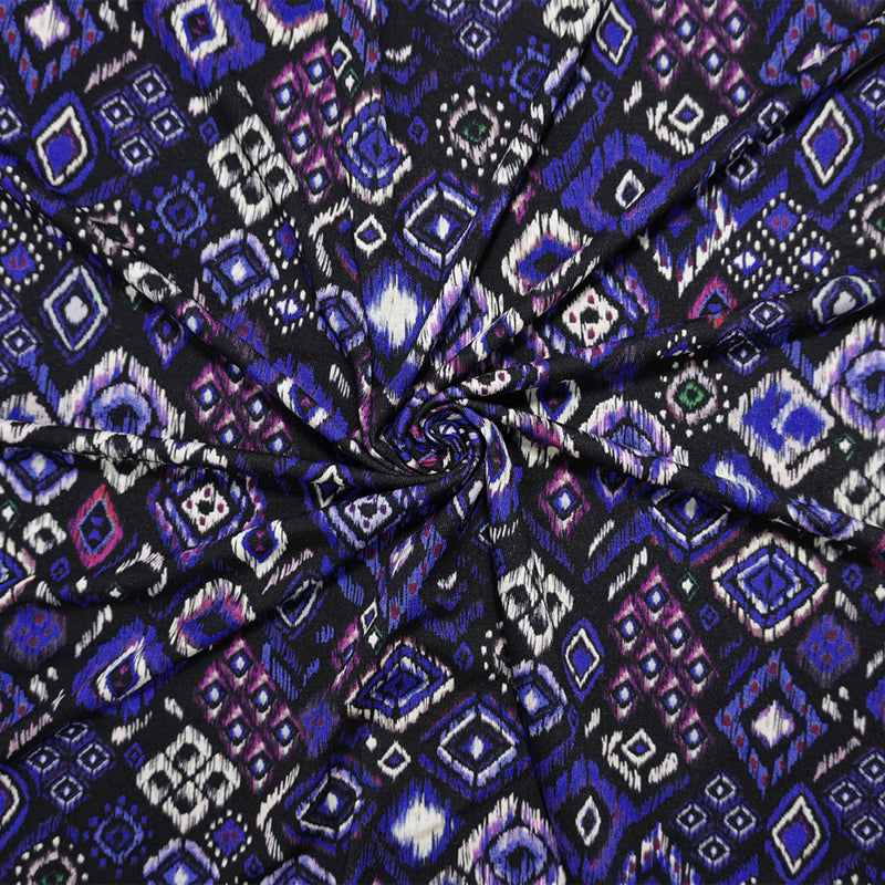 Black-Blue Famous Designer Viscose Ikat Print Jersey Knit Fabric