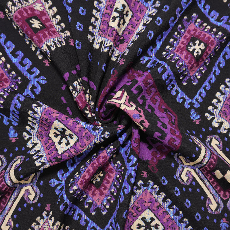 Black-Multi Famous Designer Viscose Aztec Crepe Faille Fabric
