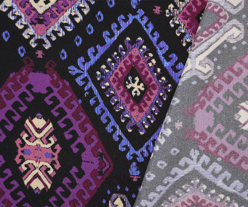Black-Multi Famous Designer Viscose Aztec Crepe Faille Fabric