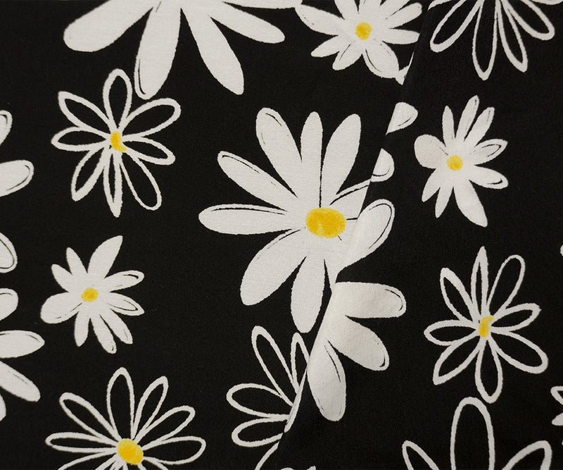 Black-White Famous Designer Viscose Daisy Printed Challis Fabric
