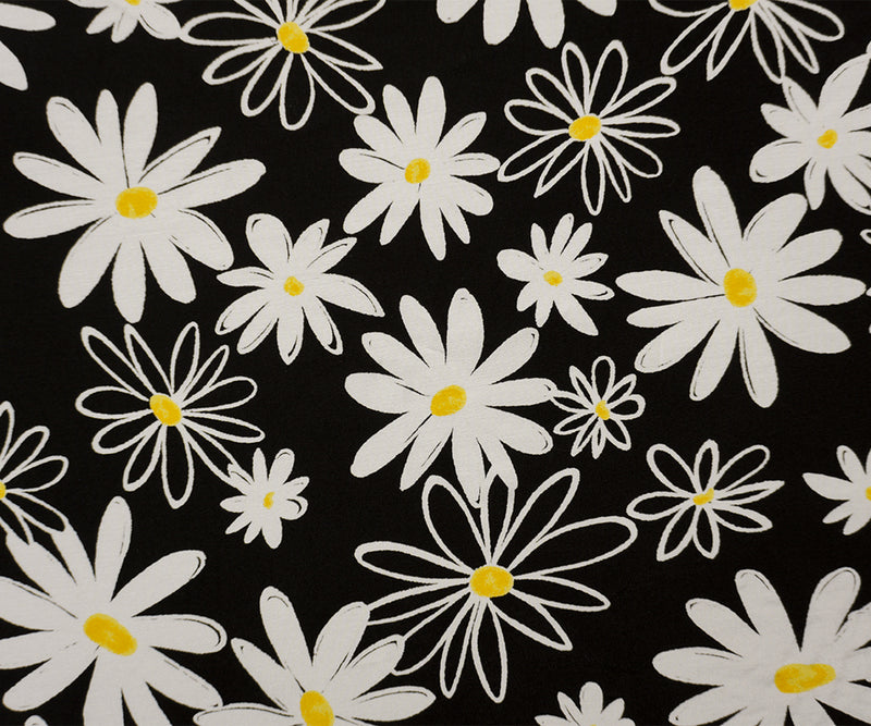 Black-White Famous Designer Viscose Daisy Printed Challis Fabric