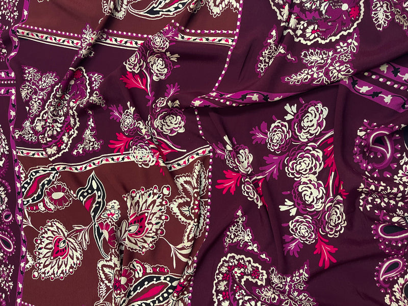 Purple-Multi Famous Designer Viscose Paisley Crepe Faille Fabric