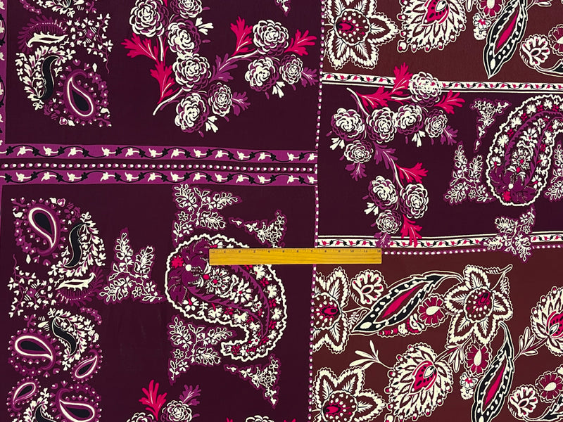 Purple-Multi Famous Designer Viscose Paisley Crepe Faille Fabric