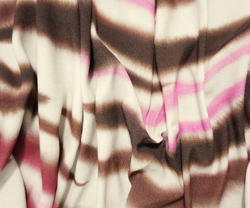 Brown-Pink Famous Designer Viscose Zebra Crepe Faille Fabric