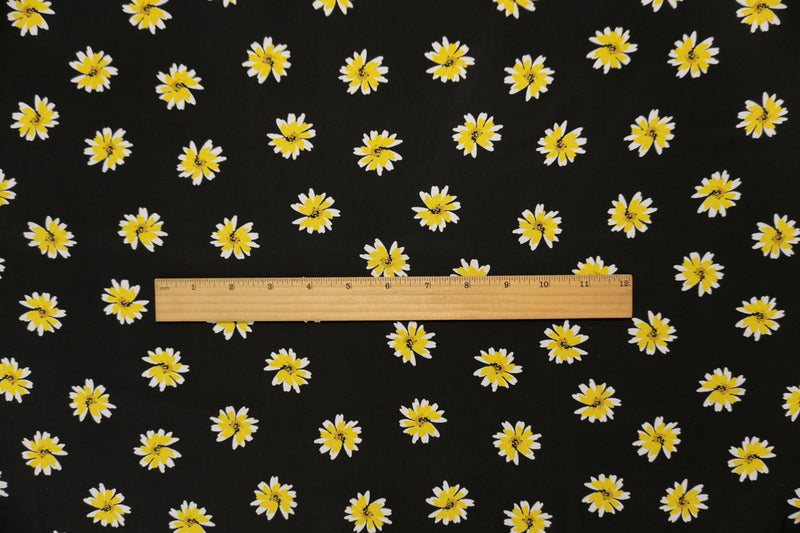 Black-Yellow Famous Designer Viscose Floral Challis Woven Fabric