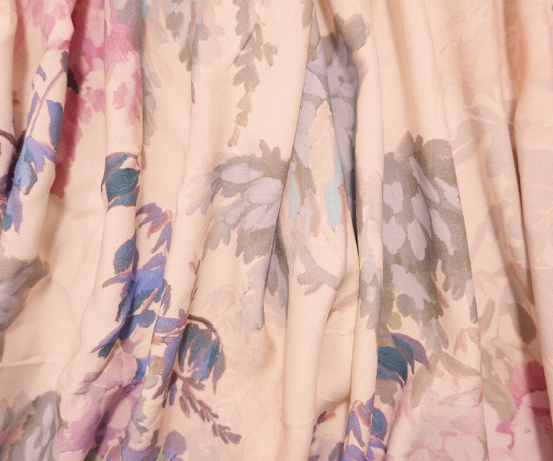 Pink-Multi Famous Designer Viscose Floral Tissue Faille Fabric