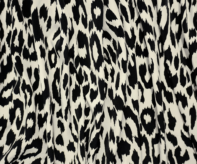 White-Black Famous Designer Viscose Leopard Tissue Faille Fabric