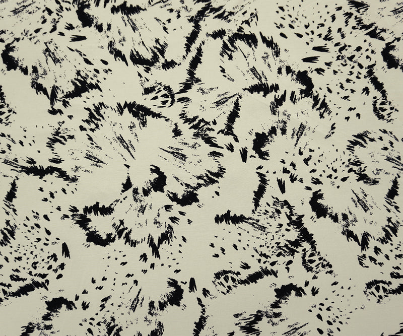 Ivory-Black Designer Viscose Abstract Crepe De Chine Woven Fabric