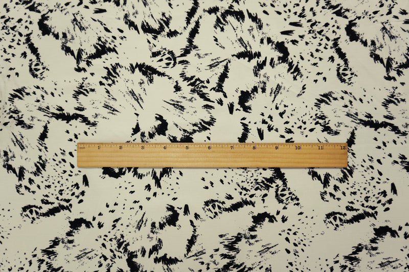 Ivory-Black Designer Viscose Abstract Crepe De Chine Woven Fabric