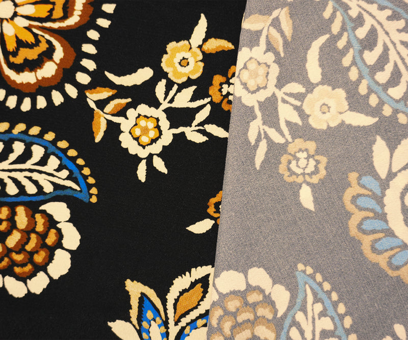 Black-Multi Designer Viscose Floral Print Crepe De Chine Fabric