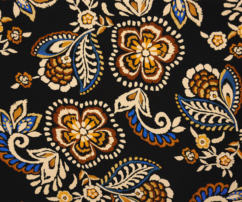 Black-Multi Designer Viscose Floral Print Crepe De Chine Fabric