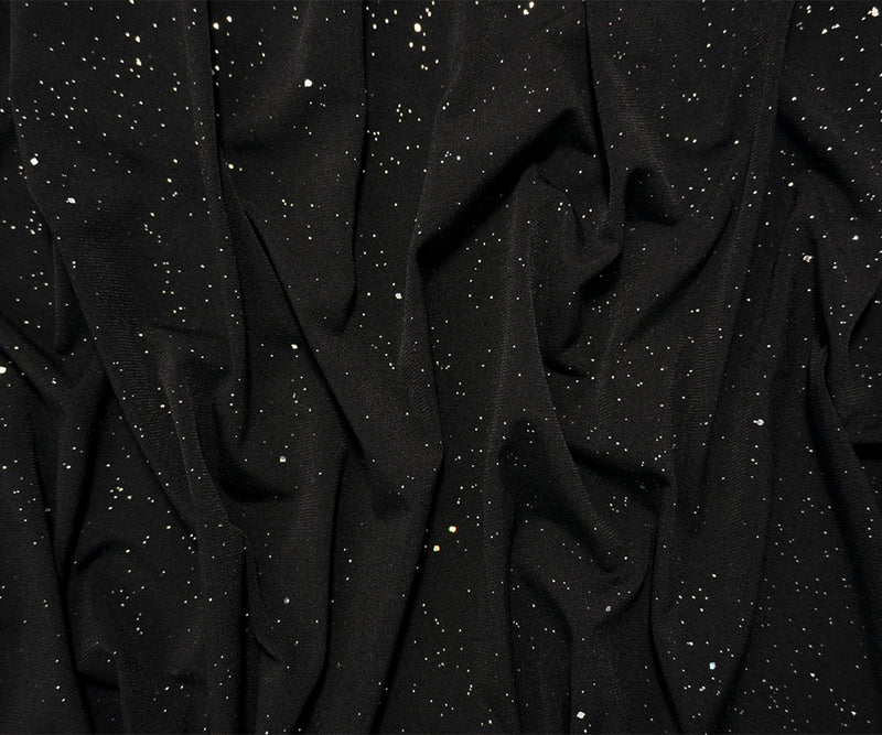 Black-Silver Designer Poly Sparkle Foil ITY Jersey Knit Fabric