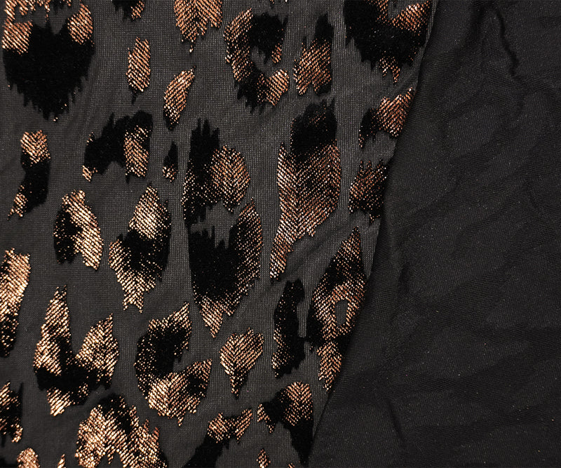 Black-Brown Designer Poly Leopard Burnout Velvet Knit Fabric
