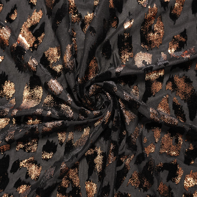 Black-Brown Designer Poly Leopard Burnout Velvet Knit Fabric