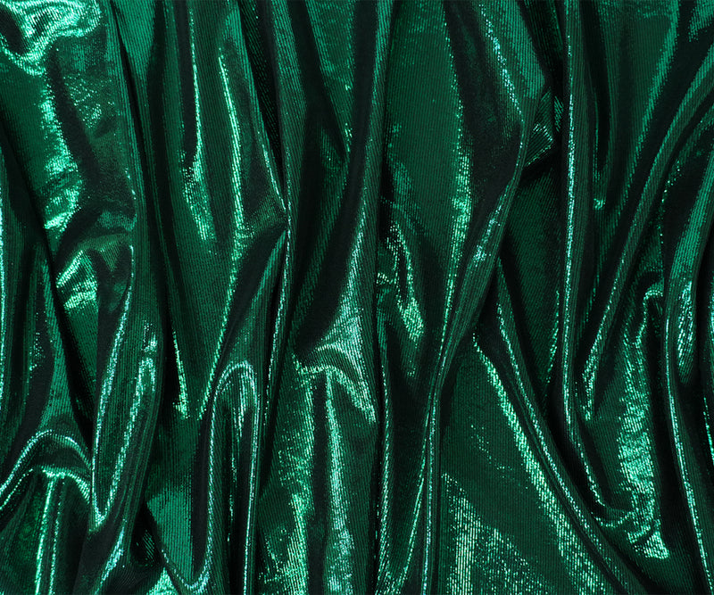 Green Famous Designer Poly Spandex Foil Printed Jersey Knit Fabric