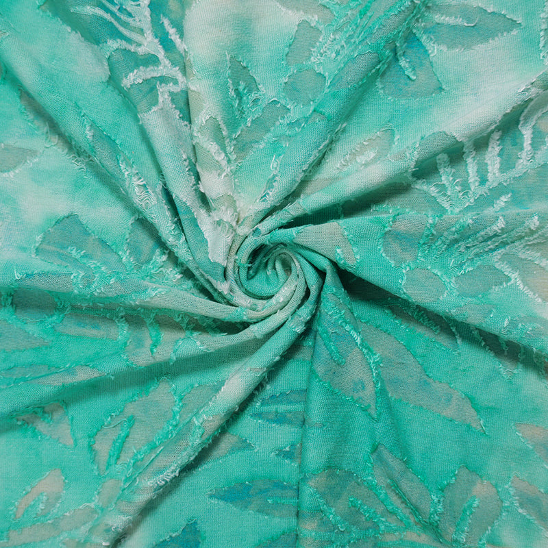 Teal Famous Designer Poly Rayon Spandex Floral Jacquard Knit Fabric