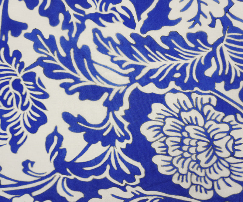Blue Famous Designer Viscose Floral Printed Crepe Faille Woven Fabric