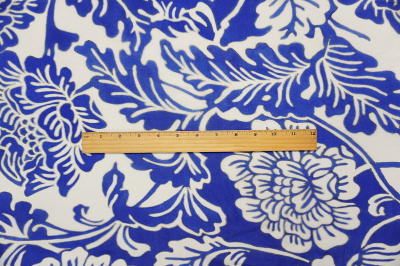 Blue Famous Designer Viscose Floral Printed Crepe Faille Woven Fabric