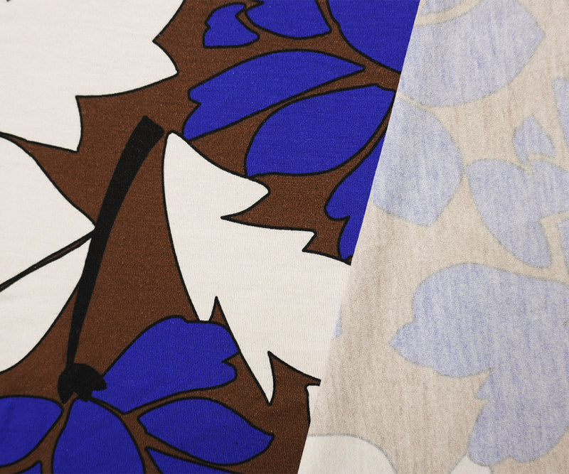 Brown-Blue Designer Viscose Spandex Floral Print Jersey Knit Fabric
