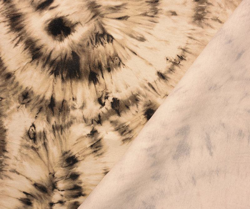 Beige-Multi Designer Viscose Tie Dye Twill Satin Woven Fabric