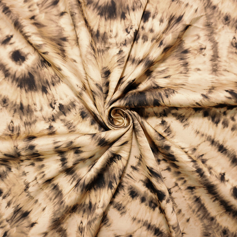 Beige-Multi Designer Viscose Tie Dye Twill Satin Woven Fabric