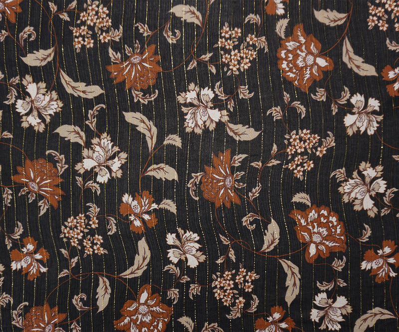 Black-Gold Famous Designer Viscose Silk Floral Chiffon Fabric