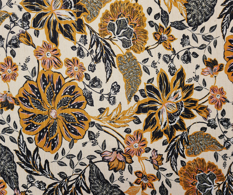 Yellow-Gold Famous Designer Viscose Silk Floral Chiffon Fabric
