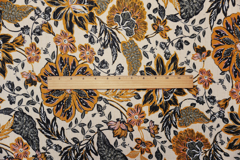 Yellow-Gold Famous Designer Viscose Silk Floral Chiffon Fabric