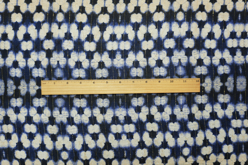 Blue-Gold Famous Designer Viscose Silk Abstract Chiffon Fabric