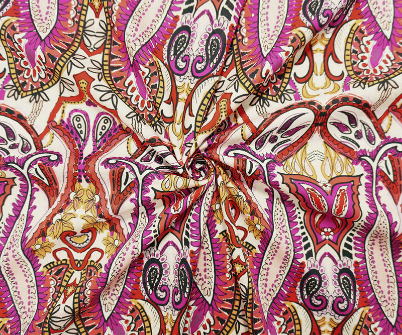 Red-Pink-Multi Famous Designer Cotton Paisley Lawn Woven Fabric