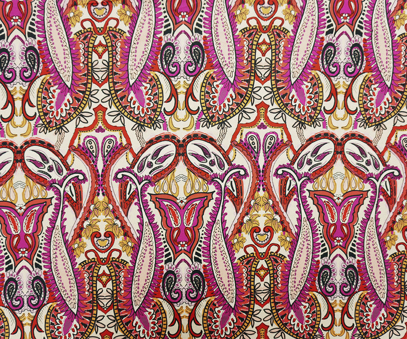 Red-Pink-Multi Famous Designer Cotton Paisley Lawn Woven Fabric
