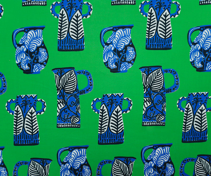 Green-Blue Famous Designer Cotton Vase Printed Batiste Woven Fabric