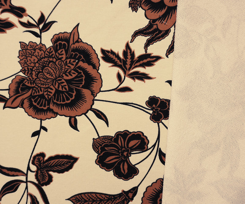 Brown Famous Designer Cotton Floral French Terry Knit Fabric