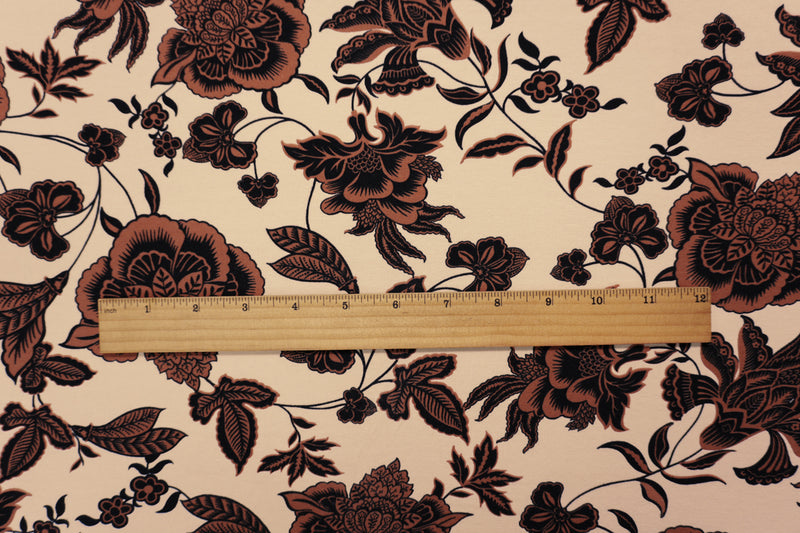 Brown Famous Designer Cotton Floral French Terry Knit Fabric