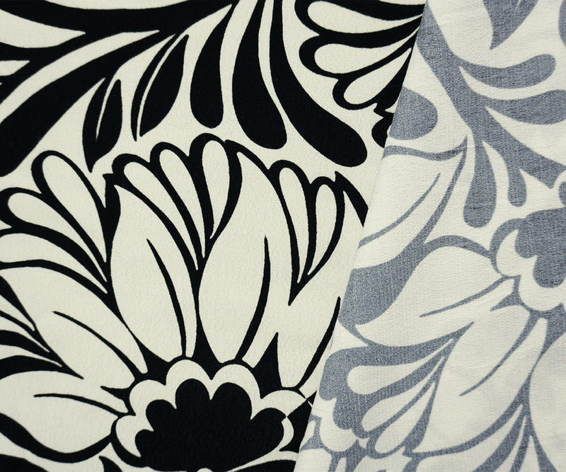Black-White Famous Designer Viscose Floral Crepe Faille Fabric