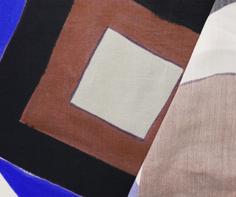 Brown-Blue Famous Designer Viscose Geometric Surah Twill Fabric