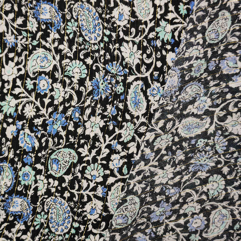 Black-Gold Famous Designer Viscose Paisley Crinkle Chiffon Fabric