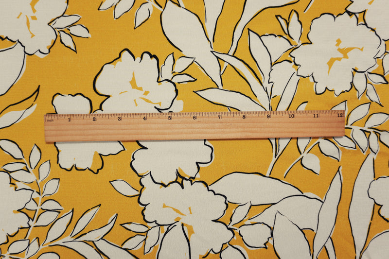 Yellow-White Famous Designer Viscose Floral Crepe Faille Fabric