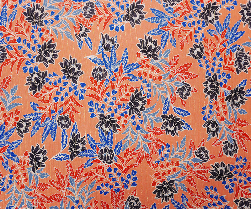 Orange-Gold Famous Designer Viscose Silk Floral Chiffon Fabric