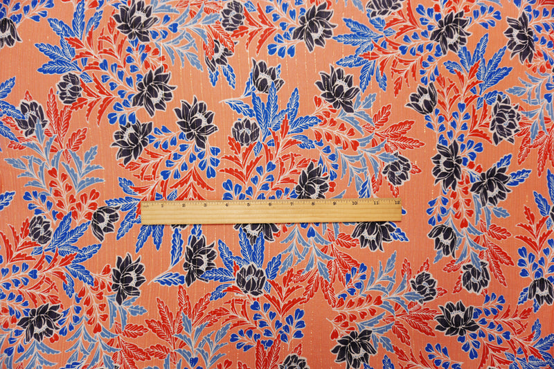 Orange-Gold Famous Designer Viscose Silk Floral Chiffon Fabric