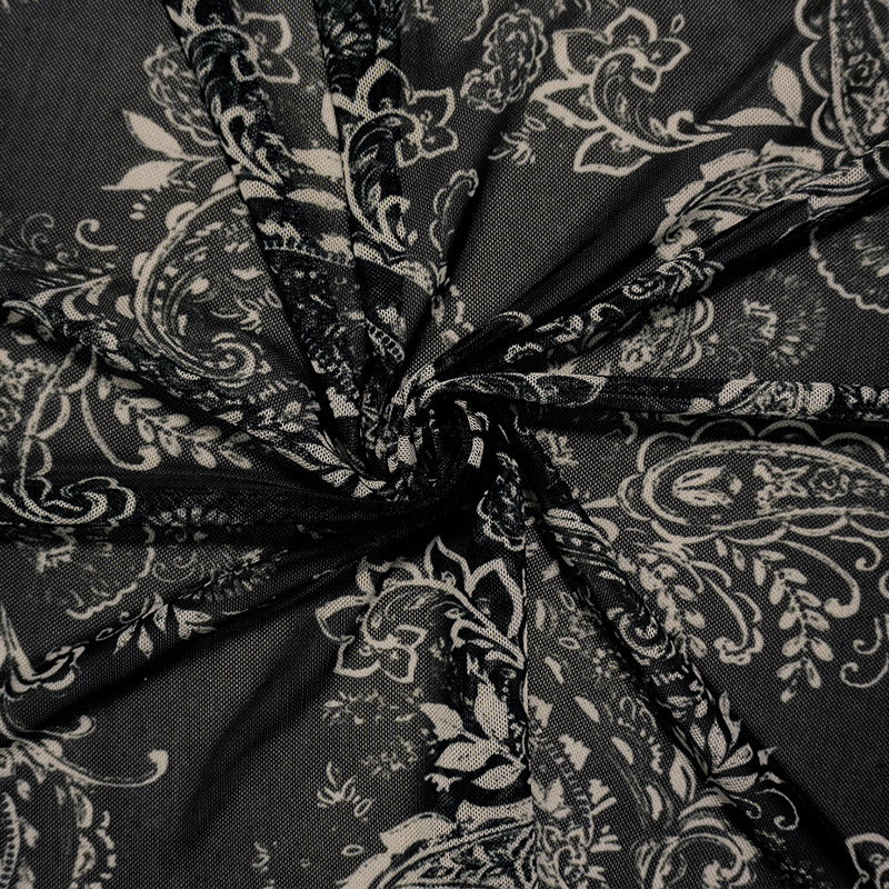 Black-Ivory Famous Designer Poly Paisley Printed Mesh Knit Fabric