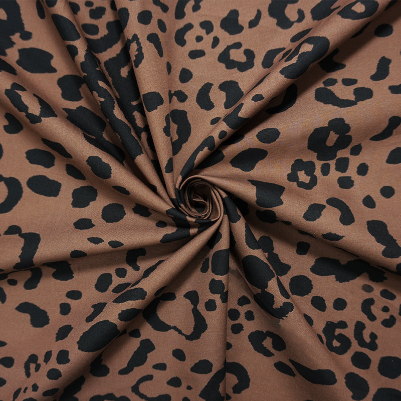 Brown-Black Famous Designer Cotton Leopard Poplin Woven Fabric