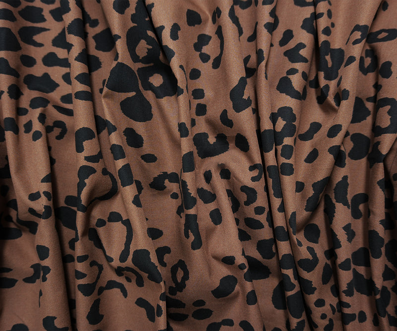Brown-Black Famous Designer Cotton Leopard Poplin Woven Fabric