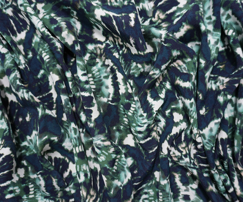 Blue Famous Designer Viscose Tie Dye Crepe Faille Woven Fabric