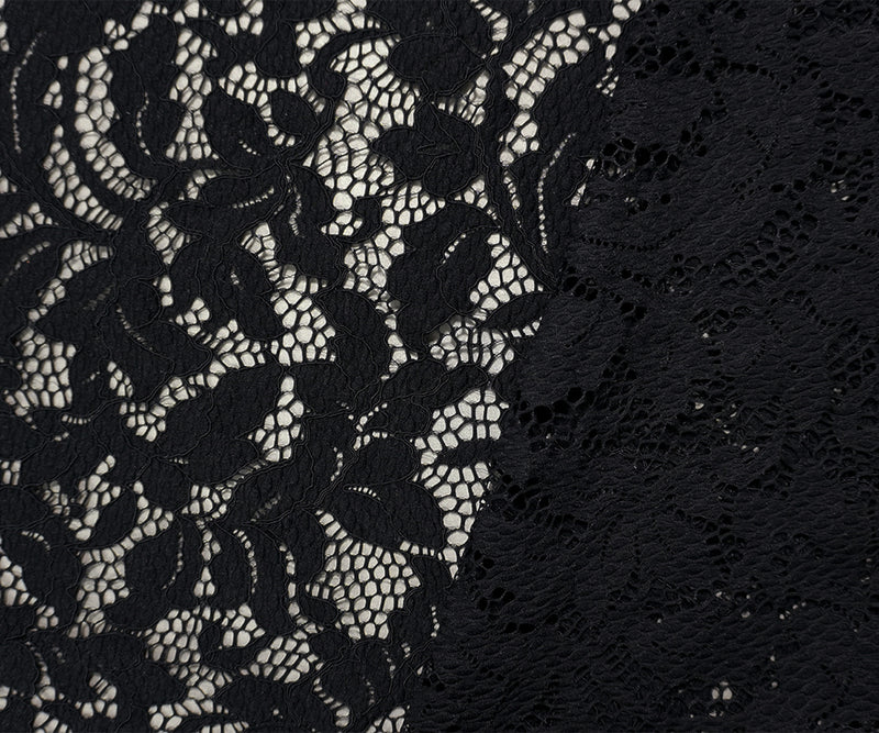 Black Famous Designer Nylon Spandex Floral Raschel Lace Knit Fabric