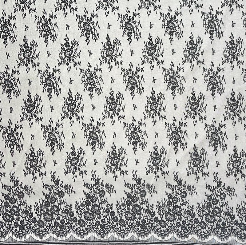 Black Famous Designer Poly Floral PANEL Raschel Lace Knit Fabric