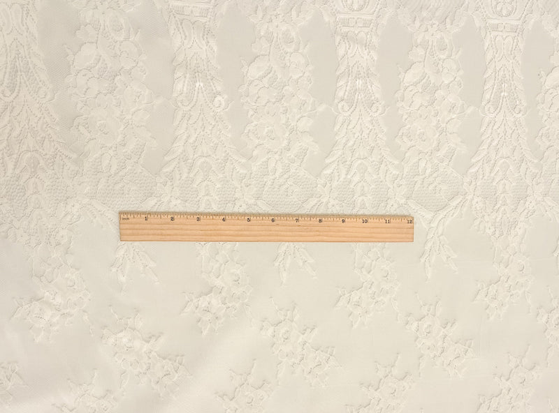 White Famous Designer Poly Floral PANEL Raschel Lace Knit Fabric