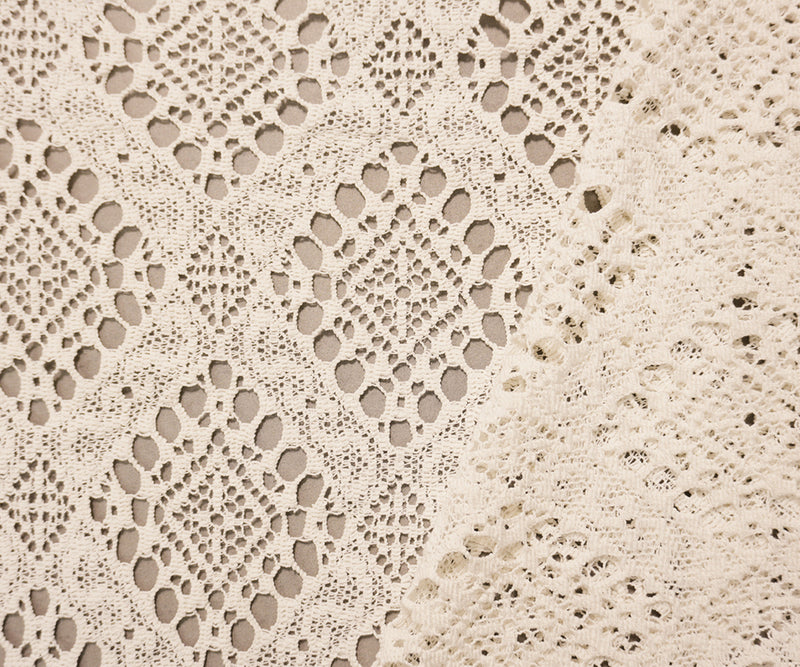 White Designer Cotton Diamond Raschel Crochet Lace Knit Fabric