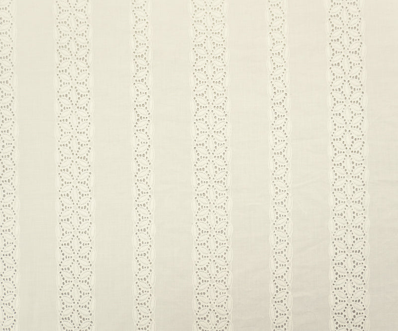 White Famous Designer Cotton Floral Stripe Embroidered Eyelet Voile Woven Fabric